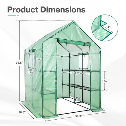 Aoodor Walk-in Greenhouse with 8 Shelves, 4.7 × 4.7 × 6.4 ft Outdoor Garden Plant House with PE Cover for Growing Vegetables, Flowers, Herbs