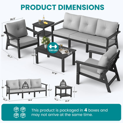 PamapicLife 7-Piece HDPE Patio Furniture Set, Outdoor Sectional Sofa Set,All Weather Outdoor Couch with Dust-Free Cushions, Durable Patio Conversation Sets for Balcony, Porch, Black