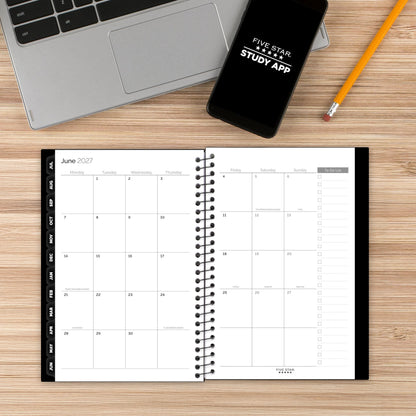 Five Star Planner 2026-2027 Weekly & Monthly Academic 12-Month July-June Advance Student Planner + Study App, 5-1/2" x 8-1/2", Black (CAW45905)