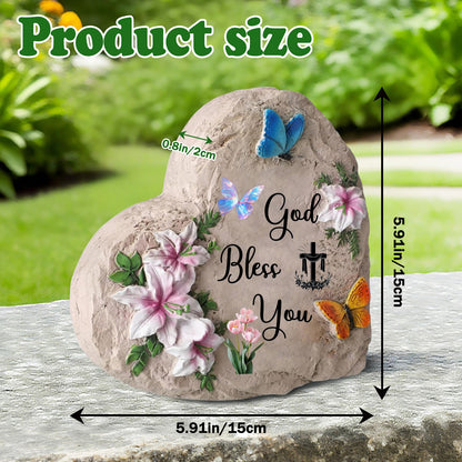 God Bless You-Resin Stepping Stone,Outdoor Garden Pathway Decoration,Heart Shaped Decorative Stone for Garden,Walkway Sculpture Yard Art for Patio,Home Decor