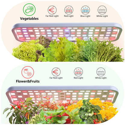 Indoor Garden Led Grow Light, Full Spectrum LED Grow Lamp for Indoor Plants with Intelligent Controller, Height Adjustable, Ideal for Home Desk Plant Lighting (Without Pots)(White, 16.5*6.5*4 inch)