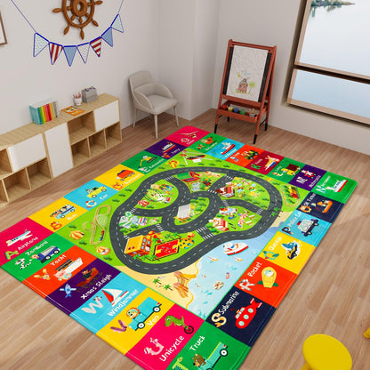 AKASISRUG ABC Transportation Kids Rugs 78.7"×59" for Playroom Educational Alphabet Mat