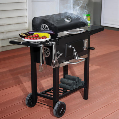 MASTER COOK Charcoal Grills with Two Foldable Side Tables, 353 Sq.In Cooking Area Outdoor Smoke Barbecue bbq Grill for Camping, Backyard Party, Patio, Picnic, Garden, Black,18"D x 43"W x 37"H