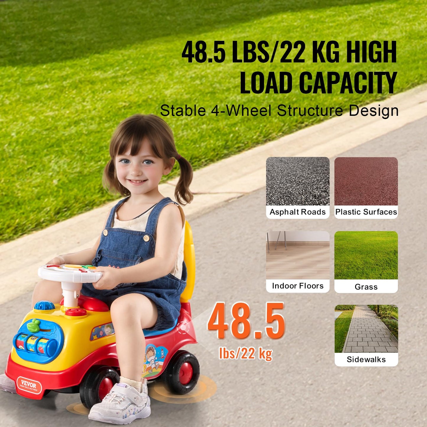 VEVOR Ride On Push Car for Toddlers, Ages 19+ Months, Ride Racer, Sit to Stand Toddler Ride On Toy, Kids Ride On Car with Music Steering, Horn & Under Seat Storage, Ride On Toy for Boys Girls,