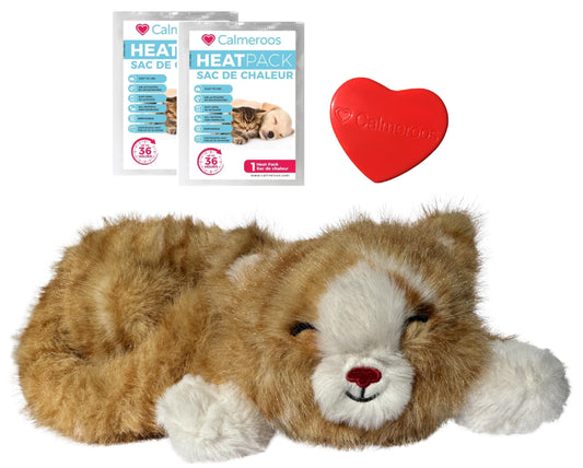 Calmeroos Plush Heartbeat Toy - Calming Anxiety Relief Toys for Puppies and Kittens - Heartbeat in a Soft Comforting Pet Plush for Dogs and Cats (Orange Stripe)
