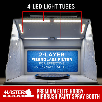 Master Airbrush Portable Airbrush Spray Booth Kit with Dual Exhaust Fans, 4 LED Lights, Turntable & Extension Hose, 16"x18"x13" Hobby Airbrush Booth for Painting, Models, Arts, Crafts, Cakes