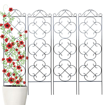 Thealyn Garden Trellis for Climbing Plants, 4 Pack 48" x 12.5" Metal Trellis for Potted Plants, Rust-Resistant Plant Support for Indoor Outdoor Use, for Ivy Clematis Vines Flowers, Black