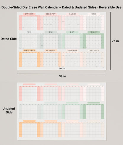 Dry Erase Wall Planner (27×39 in) – Double-Sided Reusable Yearly Planner with Undated Planning Board & 2026 Calendar Reference, Large Laminated Write & Wipe Wall Calendar for Home, Office, Classroom