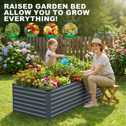 STBoo 6x3x2FT Galvanized Raised Garden Bed, Outdoor Metal Raised Planter Box for Vegetables, Elevated Rust-Resistant Rectangle Gardening Container Kit with Reinforced Panels for Backyard, Patio(Grey)