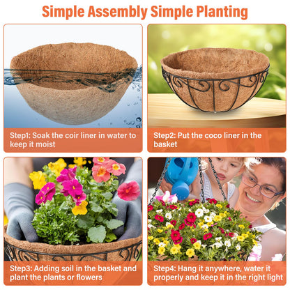 Legigo 3 Pack 10 Inch Metal Hanging Baskets for Plants Outdoor- Round Wire Hanging Planters Basket with Coconut Coir Liner, Hanging Flower Pot for Outdoor Plants Flowers Garden Decorations