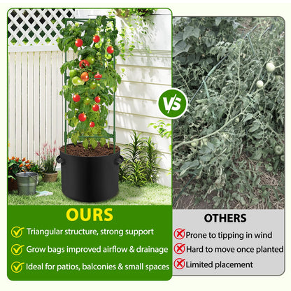 Suntee 3 Pack Tomato Cage with 10 Gallon Grow Bags, 48 Inch Tomato Cages for Garden Patio Balcony, Adjustable Height Tomatoes Plant Support for Climbing Vegetables Plants Flowers