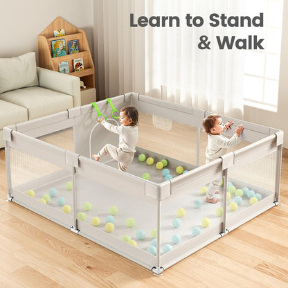 ZEEBABA Extra Large Baby Playpen - Playpen for Babies and Toddlers, Play Pen with Gate, Play Yard Baby Fence Play Area Zone Indoor, Sturdy Kids Play Pin (Gray, 69×59in)