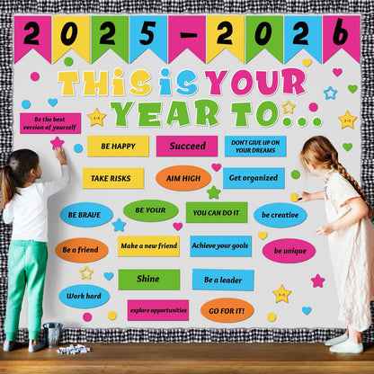 Feifeiya 81 Pcs This is Your Year Bulletin Board Set Classroom Bulletin Board Decor Back to School Inspirational Cutouts with White Black Burlap Border for School Office Chalkboard Wall Decor
