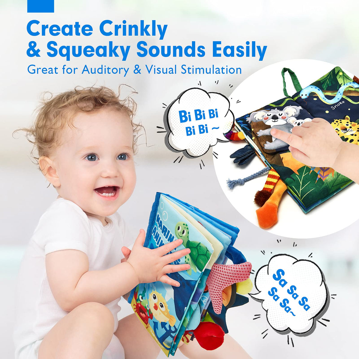 hahaland Baby Books for Baby Shower Gifts - 2PCS - Baby Toys 0-6 Months - Touch & Feel Tummy Time Sensory Soft Books for Babies 0-12 Months, Stroller Travel Toys