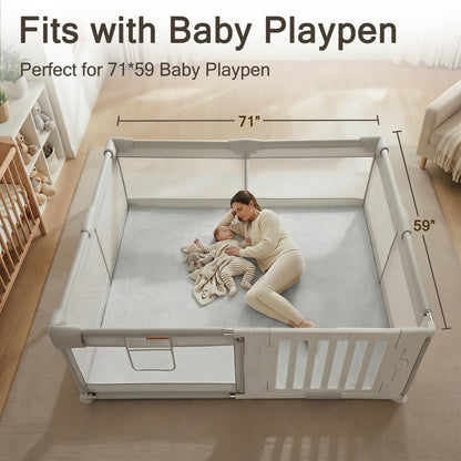 Funyoo 71" ×59" Padded Baby Play Mat for Floor, 1.2" Thick Machine Washable Foam Playmat, Soft Tummy Time Crawling Playpen Mat with Non-Slip Bottom, Fits 71" x59" Playpens