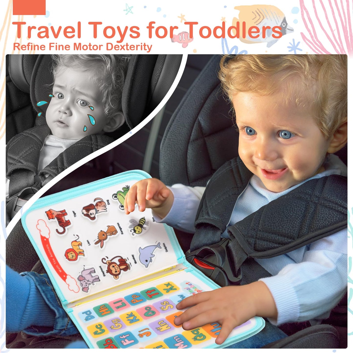 Teefrye Toddler Busy Board Montessori Toys for Toddlers 1-3 Year Old Educational Activity Book Board Sensory Travel Toys Ages 3-5 Preschool Learning Fine Motor Skills Toy Quiet Book Gift for Kids