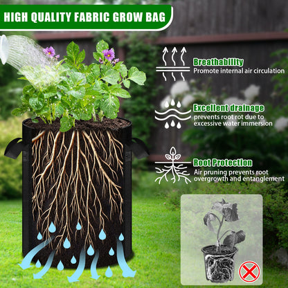 MJZ 3 Pack 15 Gallon Potato Grow Bags with Harvest Observation Windows, 380G Thickened Potato Bags for Growing Potatoes, Heavy Duty Nonwoven Fabric Garden Growing Containers to Grow Vegetable Tomatoes