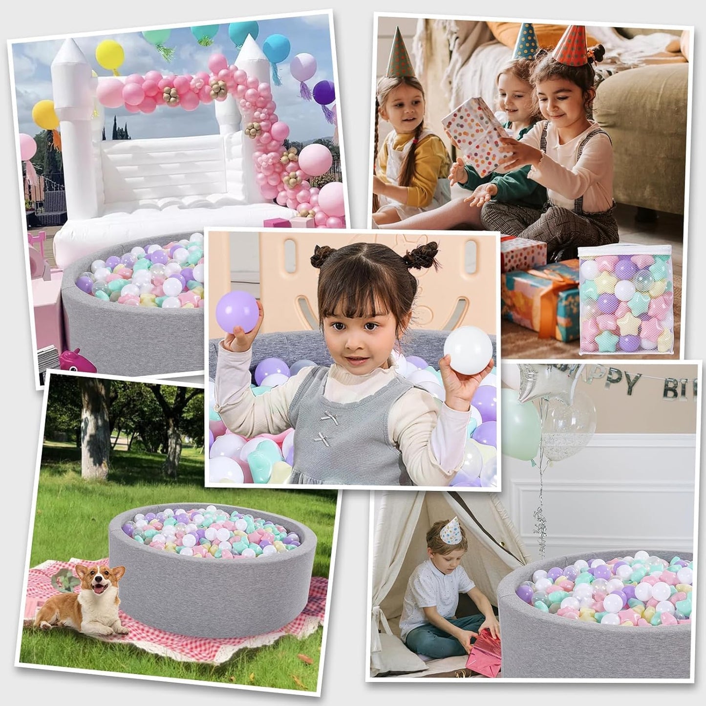 Heopeis Star Balls for Ball Pit，50 200 500 Plastic Balls with Stars Phthalate Free BPA Free for Playhouse, Baby Pool, Play Ball Fun Centers, for Babies, Kids, Toddlers 1-3 Indoor Outdoor