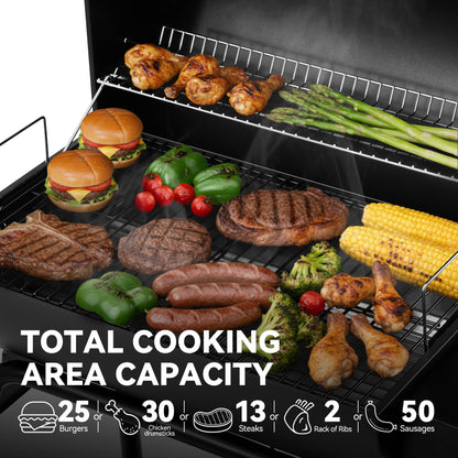 Royal Gourmet CC1830 28 Inch Barrel Charcoal Grill with Warming Rack, Outdoor BBQ Grill with 626 Sq. In. Grilling Space for Backyard, Patio and Parties, Black