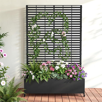 Metal Raised Garden Bed with Trellis and Wheels, 73" x 47" x 16" Planter Box with Trellis with Drainage Holes, Privacy Planters for Patio with Privacy Screen for Climbing Plants Flower Vegetables