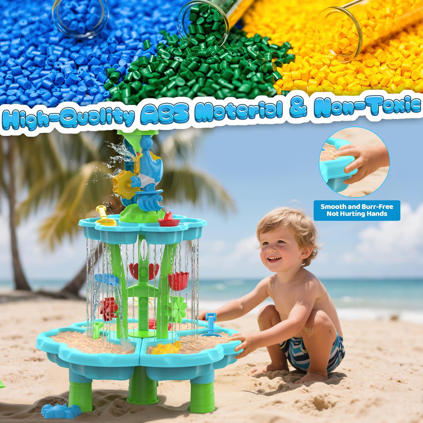 Eterfun Kids Flower Water Sand Table for Toddlers - 2-Tier Outdoor Water Sand Play Table Toys for Boys Girls, Summer Splash Activity Sensory Table Party Birthday Gift for Kids 3-5 6-12