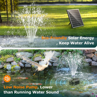 POPOSOAP Solar Fountain Pump, 20W Solar Powered Water Pump 320GPH Flow Adjustable, Solar Pond Pump with 4 Spray Patterns for Garden, Ponds, Fish Tank, Waterfall