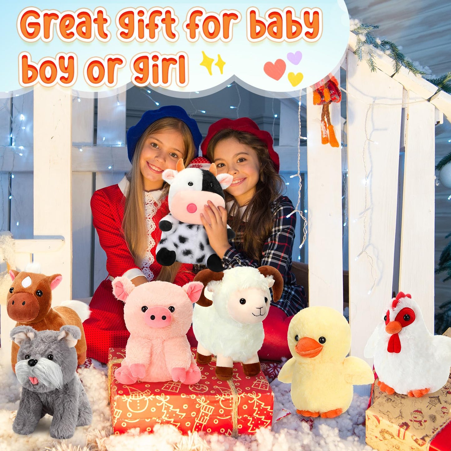 Hiboom 14 Pack Farm Stuffed Plush Animals Toys Set 8 Inch Barnyard Stuffed Animals Bulk Soft Pig Rooster Horse Duck Sheep Cow Dog Toy Gifts for Birthday Party Favor Supplies