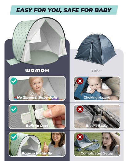WEMOH Baby Beach Tent, 2026 Upgrade Pop Up UPF 50+ UV Protection Sun Shelter Canopy with Mosquito Net Portable Outdoor Shade Summer Essentials for Babies & Toddlers