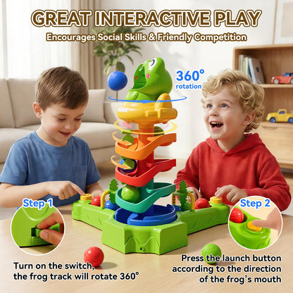KNMDU Frog Ball Drop Toy for Kids, 5 Layer Roll Swirling Ball Tower with 12 Balls, Spin and Learn Shoot Balls Drop Montessori Toy, Gifts for Toddler Boys Girls 2 3 4 5 6 7 8+ Years Old (2 Player)