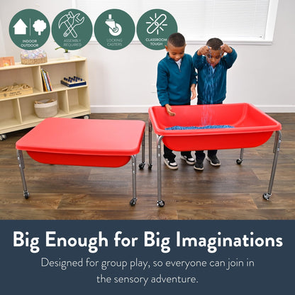 Children's Factory Medium Sensory Table and Lid – 24″ Height, Sandbox with Lid, Water Table for Kids, Red