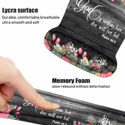 Keyboard Wrist Rest and Mouse Wrist Rest Pad Set with Coasters, Ergonomic Support, Non-Slip PU Base, Easy Typing & Pain Relief for Home Office Working Studying, Floral Quote Bible Verses Psalm 46:5