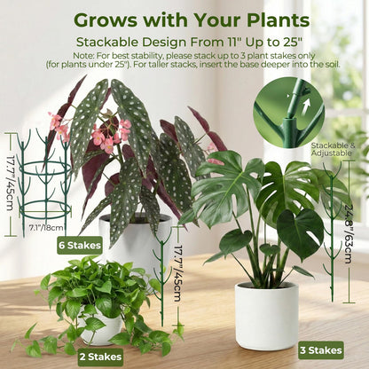 Monstera Plant Support Stakes Indoor - 10 Pack Stackable Garden Trellis for Potted Climbing Pothos Support - Durable All-in-One Tall Plant Sticks Pole for Modern Home Gardening (10 Pack)