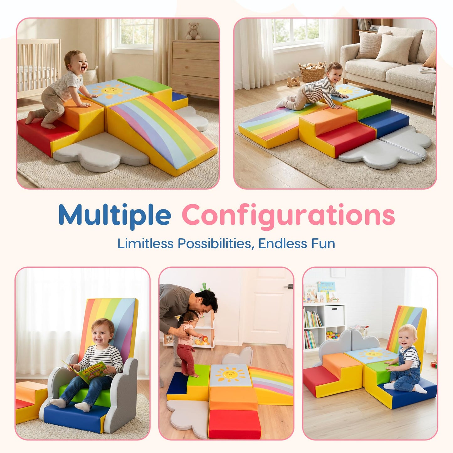 Once Upon a Cloud Foam Climbing Blocks 6-Piece Set - Indoor Climbing Toys for Toddlers Ages 1 to 4 Years - Soft Play Equipment that Builds Motor Skills and Balance