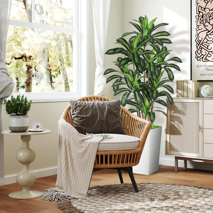 Wrbtn Realistic Artificial Indoor Plant Tree - Tall Fake Dracaena Potted Plant for Home Office Decor, Living Room & Bedroom - Lifelike Faux Plant Tree with Pot-Palm(White, 6FT)