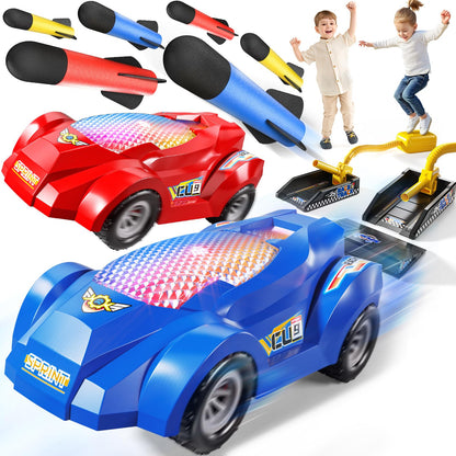 NIPLOOOW Rocket Toy Car Launcher, 2 Race Car and 6 Foam Rockets, Outdoor Outside Backyard Toys for Boys & Girls, Birthday Gift Toys for Kids Boys Girls Age 3 4 5 6 7 8 Years Old