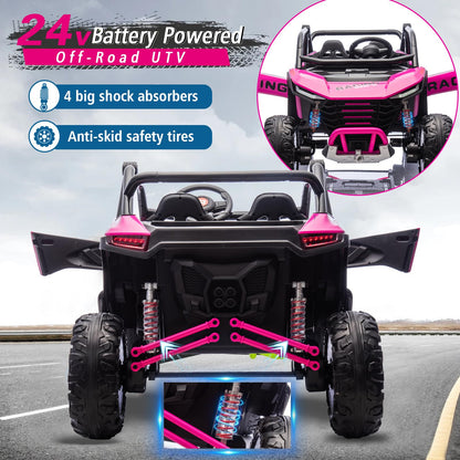 POSTACK 2 Seater Ride on Car with Remote Control, XXL 24V 7Ah 4WD Battery Powered Vehicles for Kids to Drive, Outdoor Riding Toys for Toddlers Boys Girls w/Bluetooth, LED Lights, Pink