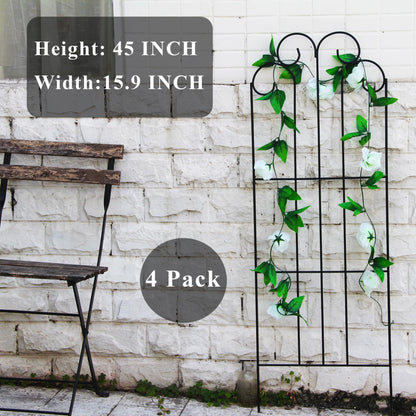 SCENDOR 4 Pack Black Garden Trellis 45” x 15.9” for Climbing Plant Rustproof Iron Plant Support Patio Flower Metal Trelli Wire Lattices Grid Panels for Ivy Cucumbers Clematis Roses