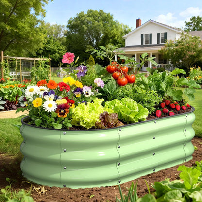 Yumatum Raised Garden Bed 4×2×1 FT, Galvanized Metal Raised Planter Box, Vegetable Planting Container with Safety Edge Trim, Hardware & Gloves Included, Fruit Green for Backyard Patio Balcony