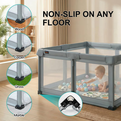 Foldable Playpen with Detachable Thicken Mat,50x50 Inches Portable Playpen,Collapsible Play Pen for Babies and Toddlers,Indoor & Outdoor Baby Fence Play Area,Cold Gray