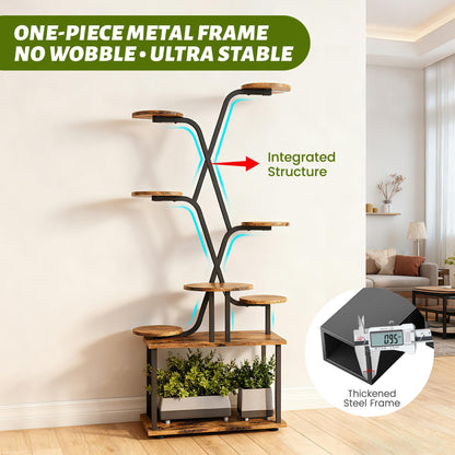 DIOOSN Tall Plant Stand, 9-Tier Tiered Indoor Plant Stand Multiple Shelves, Stable Plant Stand Indoor with Grow Lights for Home, Office, Balcony & Patio