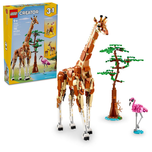 LEGO Creator 3 in 1 Wild Safari Animals, Rebuilds into 3 Different Safari Animal Figures - Giraffe, Gazelle or Lion Toy, Nature Toy, Building Set for Kids Ages 9 Years Old and Up, 31150