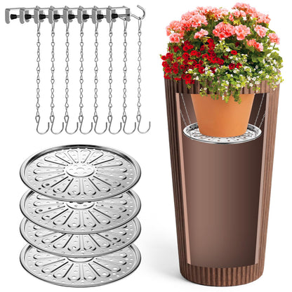 ElaraBerry 4 Set 11'' Adjustable Height Plant Inserts with Chain for Inside Pots Stainless Steel Plant Pot Insert Round Planter Filler Elevate Plants to Reduce Soil Usage for Large Tall Flower Pots