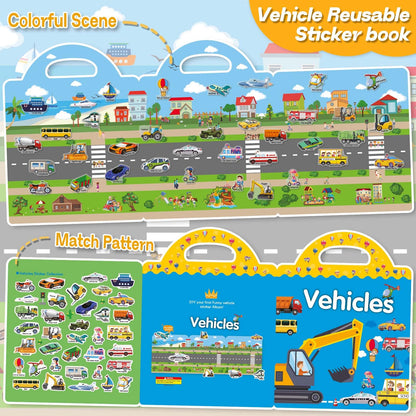 iGetooy 3 Sets Sticker Books for Toddlers 2-4 Years, Reusable Stickers Books for Toddlers 1-3, Airplane Travel Essentials for Kids
