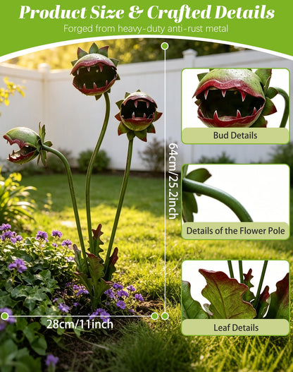 BomKra Whimsical Metal Carnivorous Plant Garden Stake, 2026 Upgrade 25 inch Large Venus Flytrap Monster Plant Sculpture, Outdoor Decorative Plant Stake Sculpture for Lawn Garden Patio Yard Decor