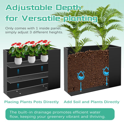 Metal Rectangular Planter Box, Large Planter Boxes Outdoor, 37''L x 13''W x 26''H Heavy Duty Plant Box with Removable Insert Shelf, 3 Tier Adjustable Height Tall Garden Planter for Plants, Flowers