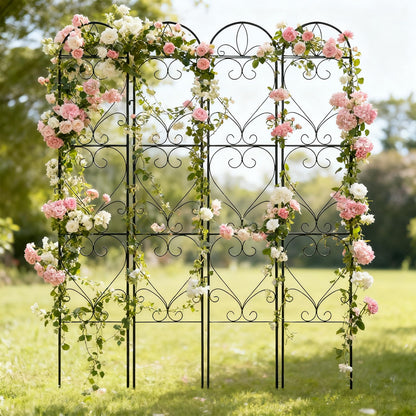XYCCRX 4PCS Metal Garden Trellis for Climbing Plants Outdoor, Heavy-Duty Cucumber Tomato Trellis for Raised Garden Bed, Decorative Wrought Iron Trellis Arch for Wedding Party Decor
