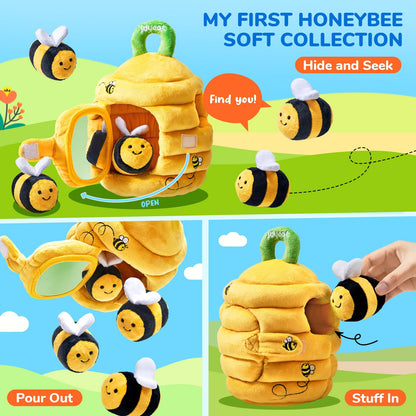 JoyCat Baby Toys 6-12 Months - Soft Baby Beehive with 5 Sensory Bees + Silicone Alphabet Magnetic Letters, 26 Uppercase ABC Fridge Magnets for Toddlers