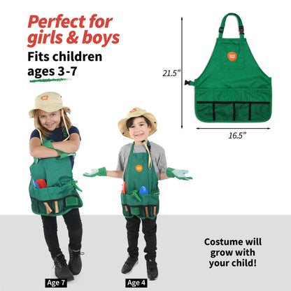 Born Toys Kids Garden Set for Boys & Girls Ages 3-7, Toddler Gardening Kit with Kids Gardening Tools - Gardening Apron, Gloves, Hat, Working Spray Bottle, Trowel Shovel & Rake, Outdoor Activity Toys