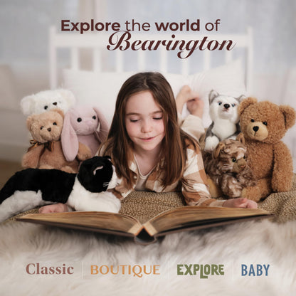 Bearington Lil' Reggie Dark Brown Teddy Bear Stuffed Animal - 12" Plush Brown Poseable Stuffed Bear with Soft Fur, Satin Bow, and Vintage Bears Design - Classic Cuddly Gift for Kids and Adults