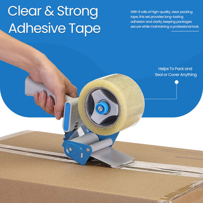 Luxuriaz Heavy Duty Packing Tape with Dispenser - 1.88 Inch x 65 Yards, 6-Pack Clear Packaging Tapes, Durable Tape Dispenser for Secure Sealing, Ideal for Moving and Shipping